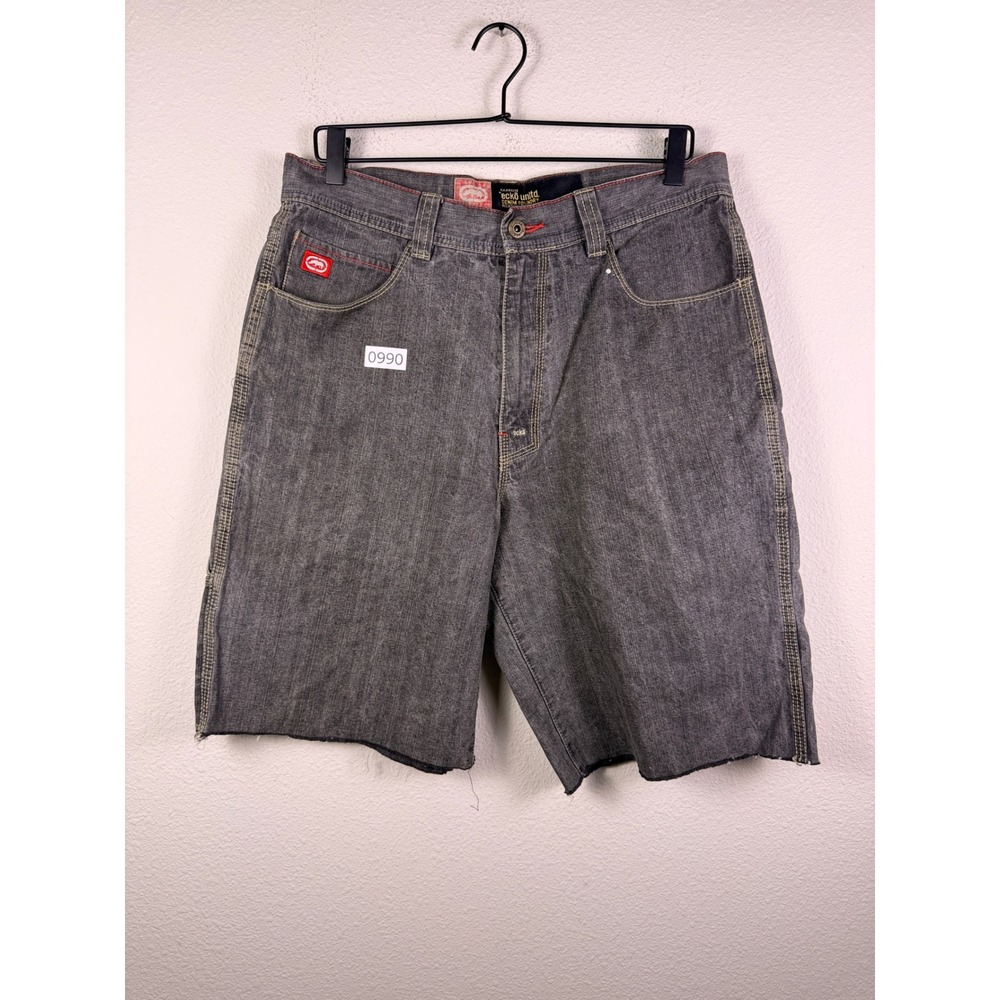 Ecko Unltd Denim Foundry Mens 32 Gray Utility Carpenter Cut Off Shorts Y2K Skate